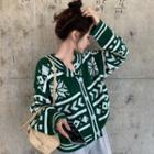 Snowflake Print Cardigan Green - One Size