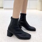 Faux Leather Square-toe Block-heel Short Boots