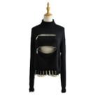 Mock-neck Zipped Knit Top Black - One Size