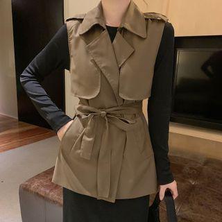 Long-sleeve Midi Bodycon Dress / Tie-waist Vest