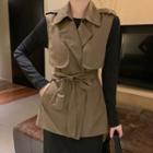 Long-sleeve Midi Bodycon Dress / Tie-waist Vest