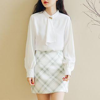 Long-sleeve Shirt / Mini A-line Skirt / Set