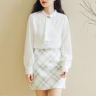 Long-sleeve Shirt / Mini A-line Skirt / Set