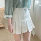 Band-waist Inverted-pleat Miniskirt