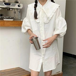 Lantern-sleeve Shirtdress White - One Size