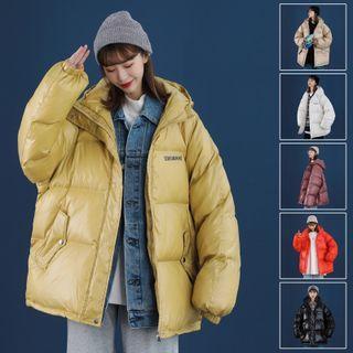 Letter Print Glitter Padded Coat