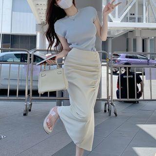 Cap-sleeve Knit Top / Midi Skirt