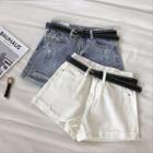 Distressed Roll-up High-waist Shorts With Belt