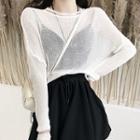 Long-sleeve Sheer Knit Top / Drawstring Culottes