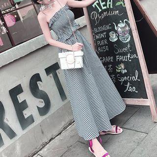 Set: Plaid Strapless Top + Plaid Maxi Skirt
