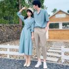 Couple Matching Short-sleeve Shirt / Pants / 3/4-sleeve Midi A-line Dress