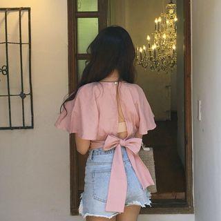 Tie-back V-neck Short-sleeve Blouse