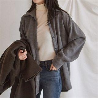 Round-hem Plain Shirt Jacket