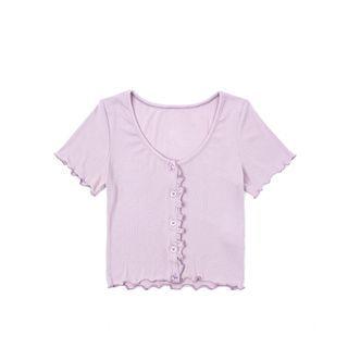 Short-sleeve Frill Trim Button-up Top