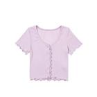 Short-sleeve Frill Trim Button-up Top