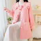 Ruffled Faux Pearl Button Wool Coat