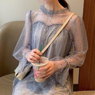 Sequined Long-sleeve Midi Shift Dress