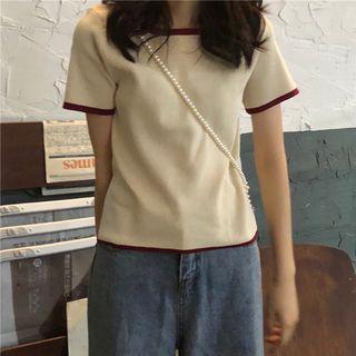 Round-neck Color Block Short-sleeve Knit Top