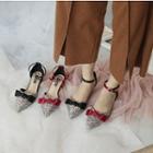 Ankle Strap Pointy Toe Bow Accent Glittered Sandals