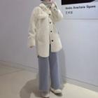 Collared Fleece Button Coat / High Waist Wide-leg Pants