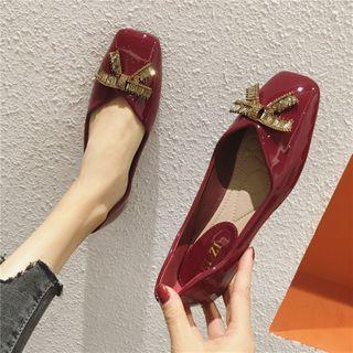 Square-toe Rhinestone Bow Flats
