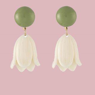 Flower Drop Earring 1 Pair - Earrings - 925 Silver - Tulip - Avocado - One Size
