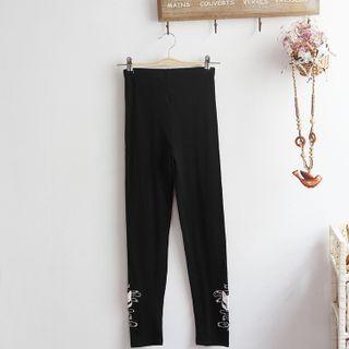 Fox Embroidered Leggings Black - One Size