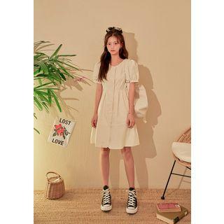 Puff-sleeve A-line Shirtdress Beige - One Size