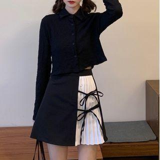 Cropped Shirt / Two-tone A-line Mini Skirt