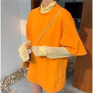 Cutout-back Elbow-sleeve T-shirt / Mock-neck Long-sleeve Mesh Top