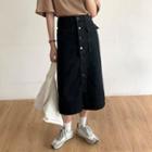 Button-up Denim A-line Midi Skirt