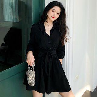 3/4-sleeve Buttoned Sashed Playsuit