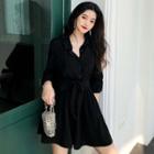 3/4-sleeve Buttoned Sashed Playsuit