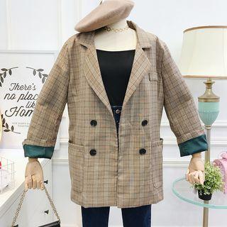 Loose-fit Double-breasted Plaid Jacket