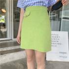 Mini Corduroy A-line Skirt / Short-sleeve Plain T-shirt / Short-sleeve Plaid Top