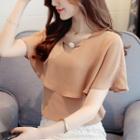 Cut Out Front Short Sleeve Chiffon Blouse