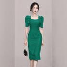 Short-sleeve Tasselled Sheath Dress