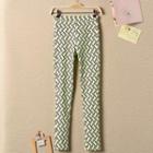 Elastic-waist Patterned Skinny Pants Neon Yellow - One Size