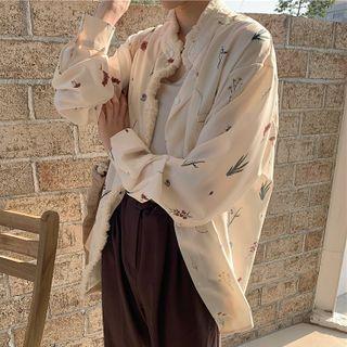 Printed Frayed Long-sleeve Shirt White - One Size