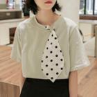 Short-sleeve Plain T-shirt With Polka Dot Necktie