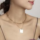 Alloy Square Pendant Layered Necklace Gold - One Size