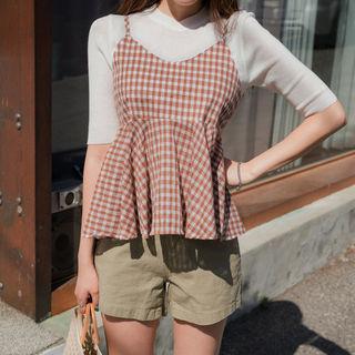 Spaghetti-strap Gingham A-line Camisole Top