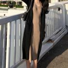 Open Front Long Cardigan / Strappy Midi Knit Dress