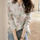 3/4-sleeve Floral Embroidered Qipao Top / Undershorts