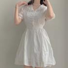 Collared Puff-sleeve Mini A-line Dress As Shown In Figure - One Size