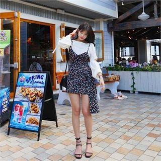 Floral Patterned Sleeveless Wrap Accent Dress