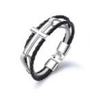 Simple Classic 316l Stainless Steel Cross Black And White Leather Bracelet Silver - One Size