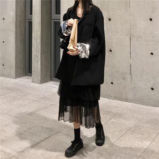 Double Breasted Blazer / Sleeveless Tiered Midi Dress