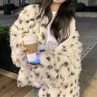 Fleece Leopard Print Jacket Beige - One Size