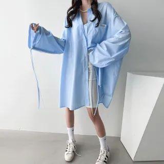 Drawcord-sleeve Two-way Oversize Shirt